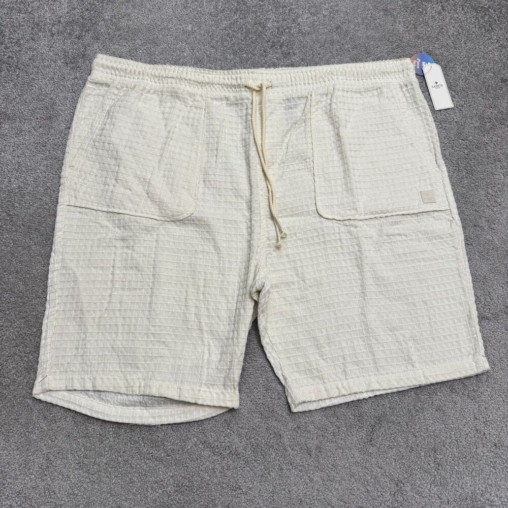 Saints Studio Textured Waffle Knit Casual Shorts Mens 5XL Off White Cream NWT